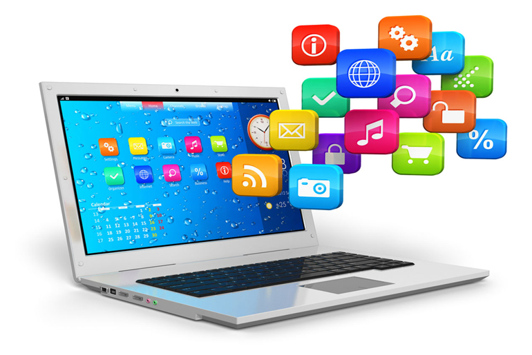 ноут и объемные иконки