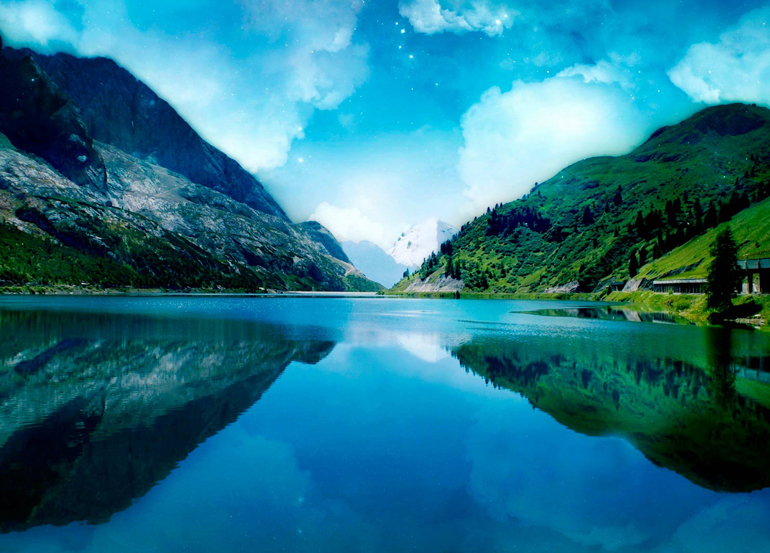 река горы небо