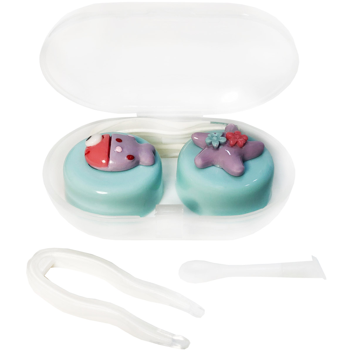 Футляр прозрачный с контейнером, пинцетом и палочкой (голубой) 