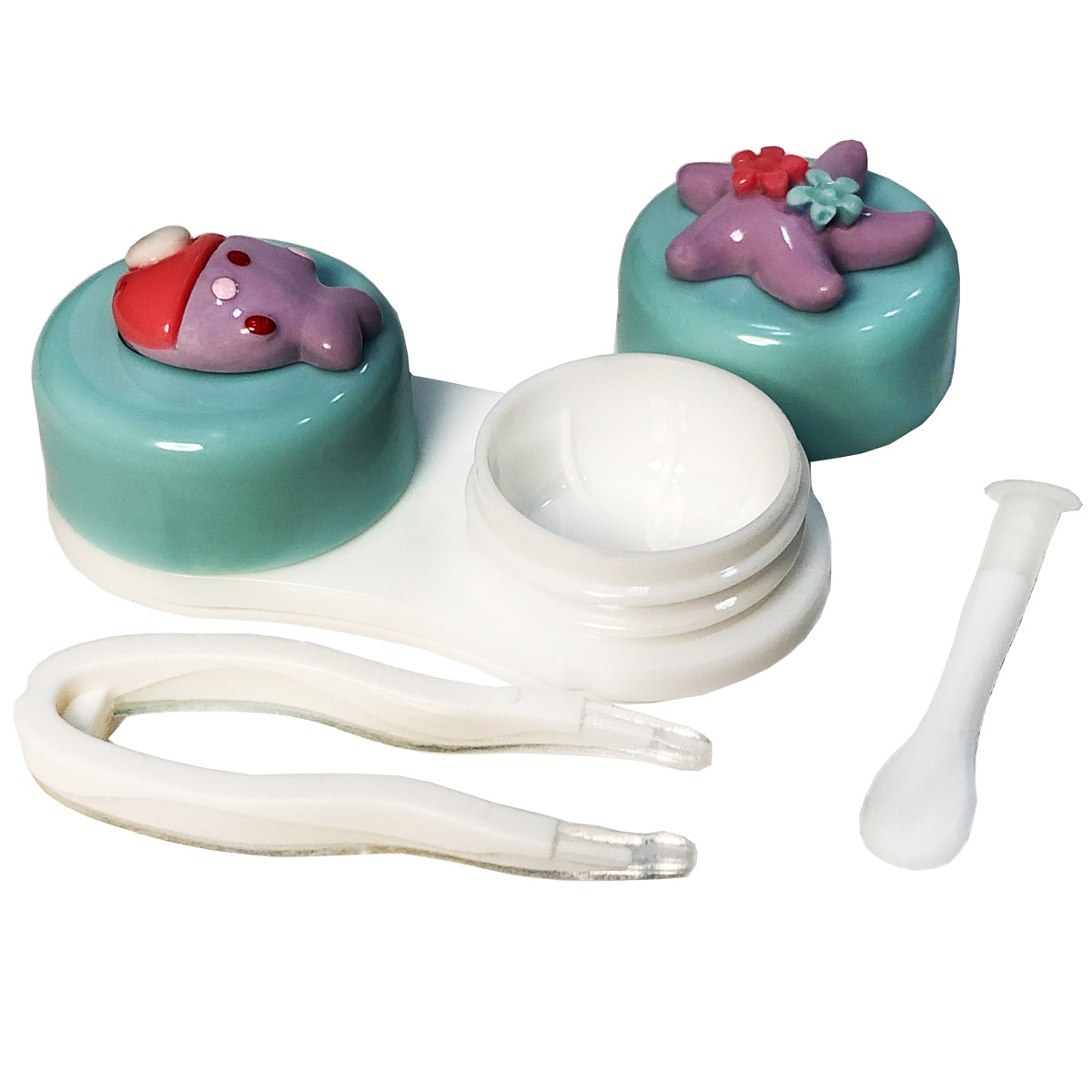 Футляр прозрачный с контейнером, пинцетом и палочкой (голубой) 