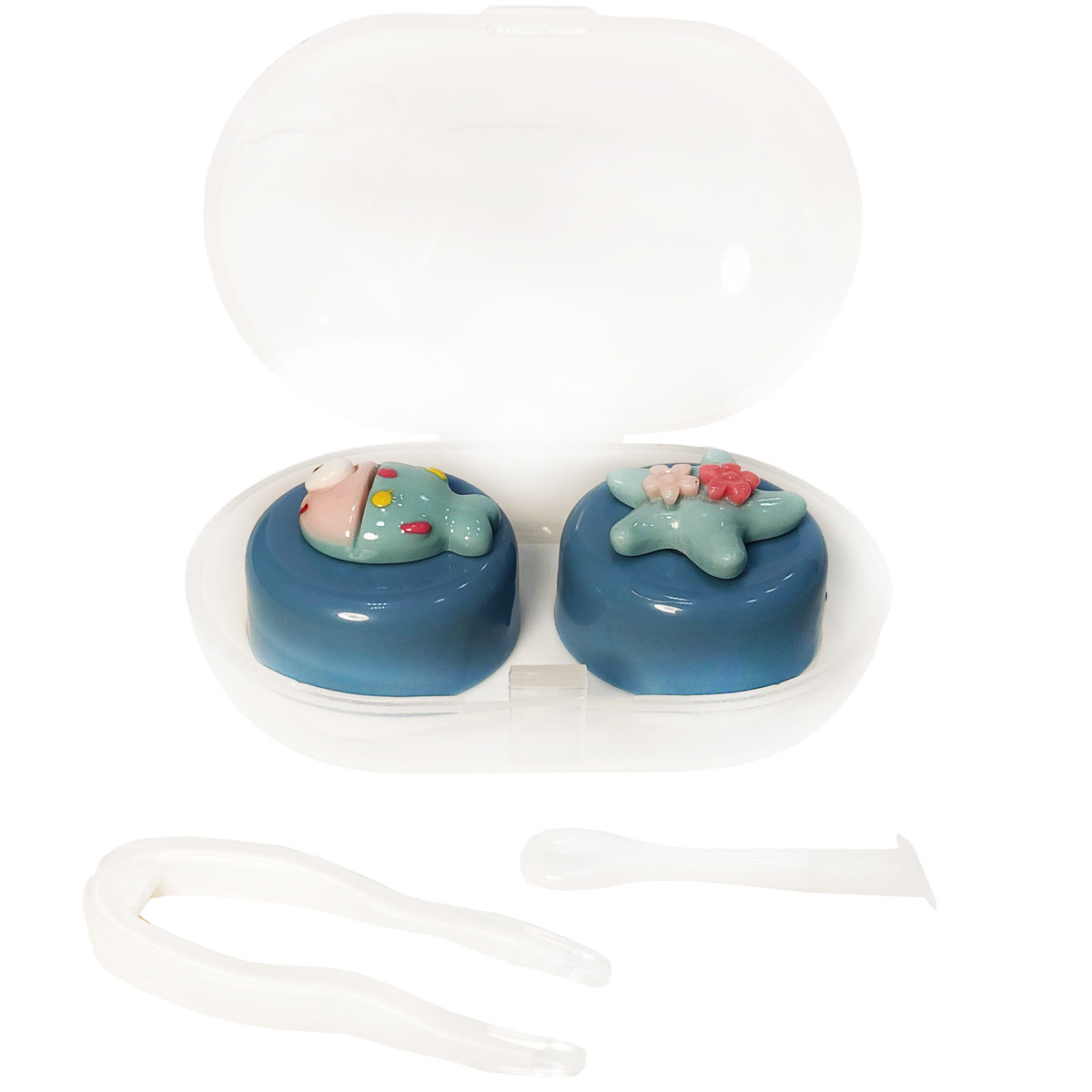 Футляр прозрачный с контейнером, пинцетом и палочкой (синий)