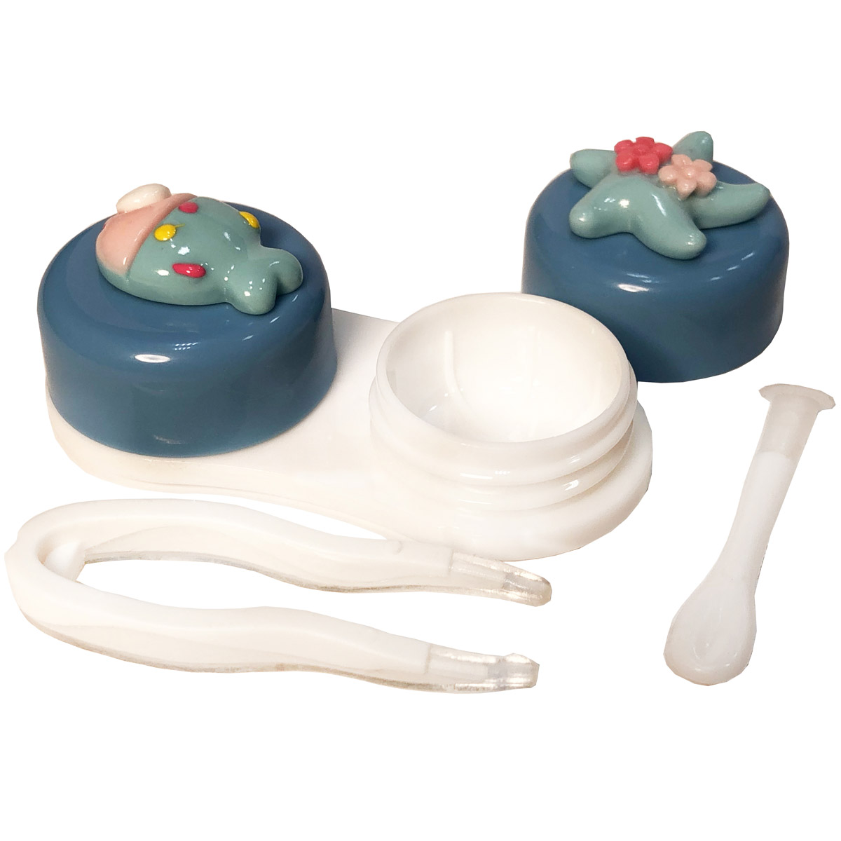 Футляр прозрачный с контейнером, пинцетом и палочкой (синий)