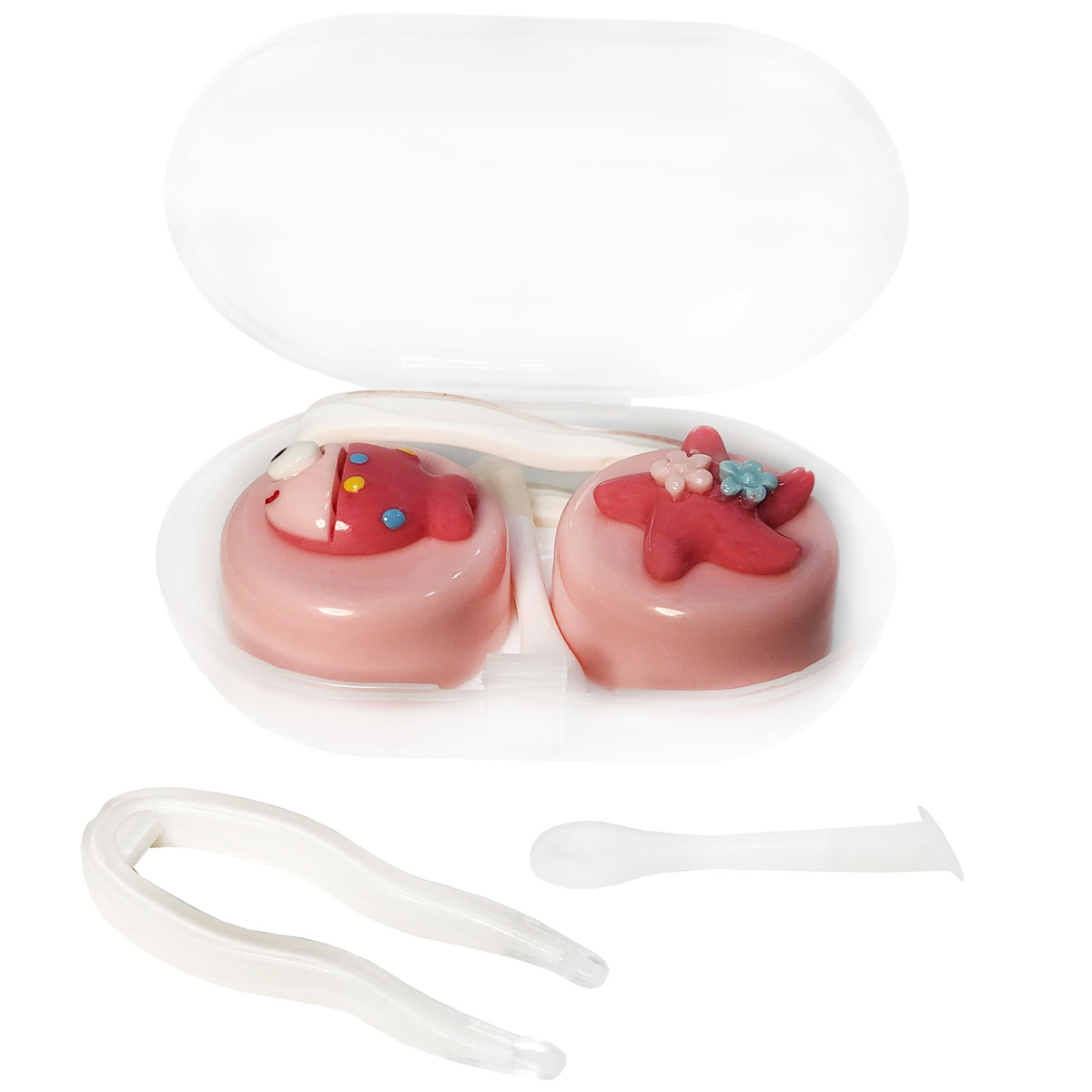 Футляр прозрачный с контейнером, пинцетом и палочкой (красный)