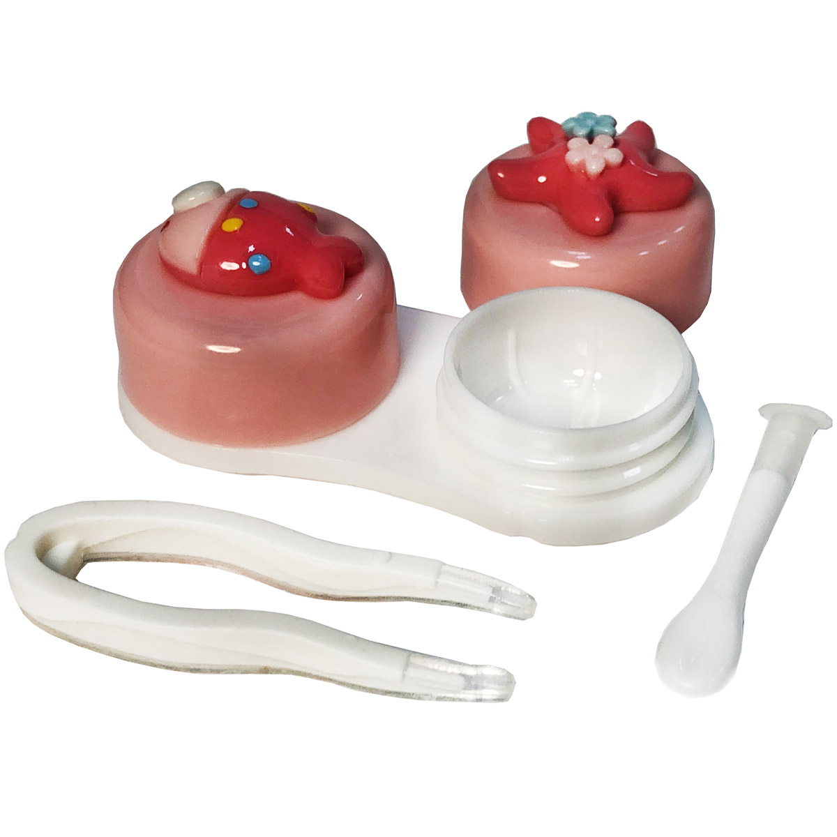 Футляр прозрачный с контейнером, пинцетом и палочкой (красный)