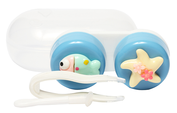 Футляр прозрачный с контейнером, пинцетом и палочкой (голубой) 